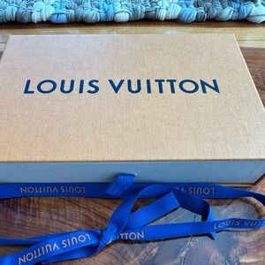 Louis Vuitton Tan Gift Box with Blue Branded Ribbon